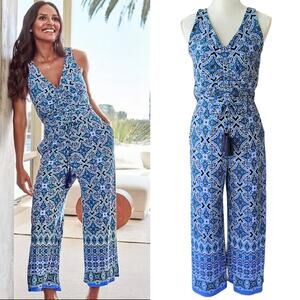 TOMMY BAHAMA Nassau Jersey Jumpsuit Small Island Navy V-neck Wide Leg Casual
